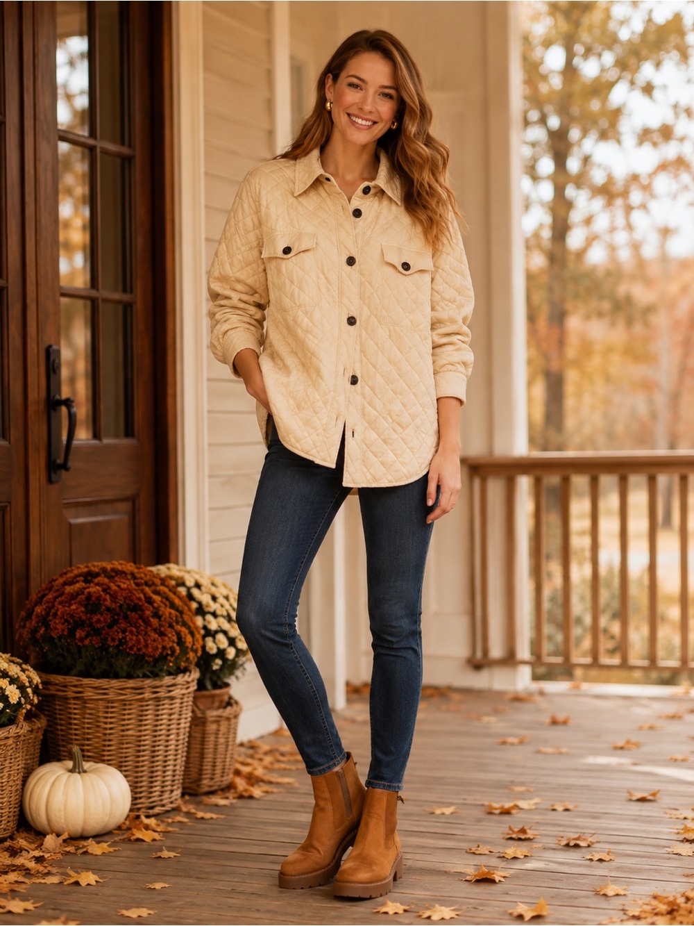 Sigrid Olsen Quilted Shacket Jacket Cream Button Front Plus Size 2X